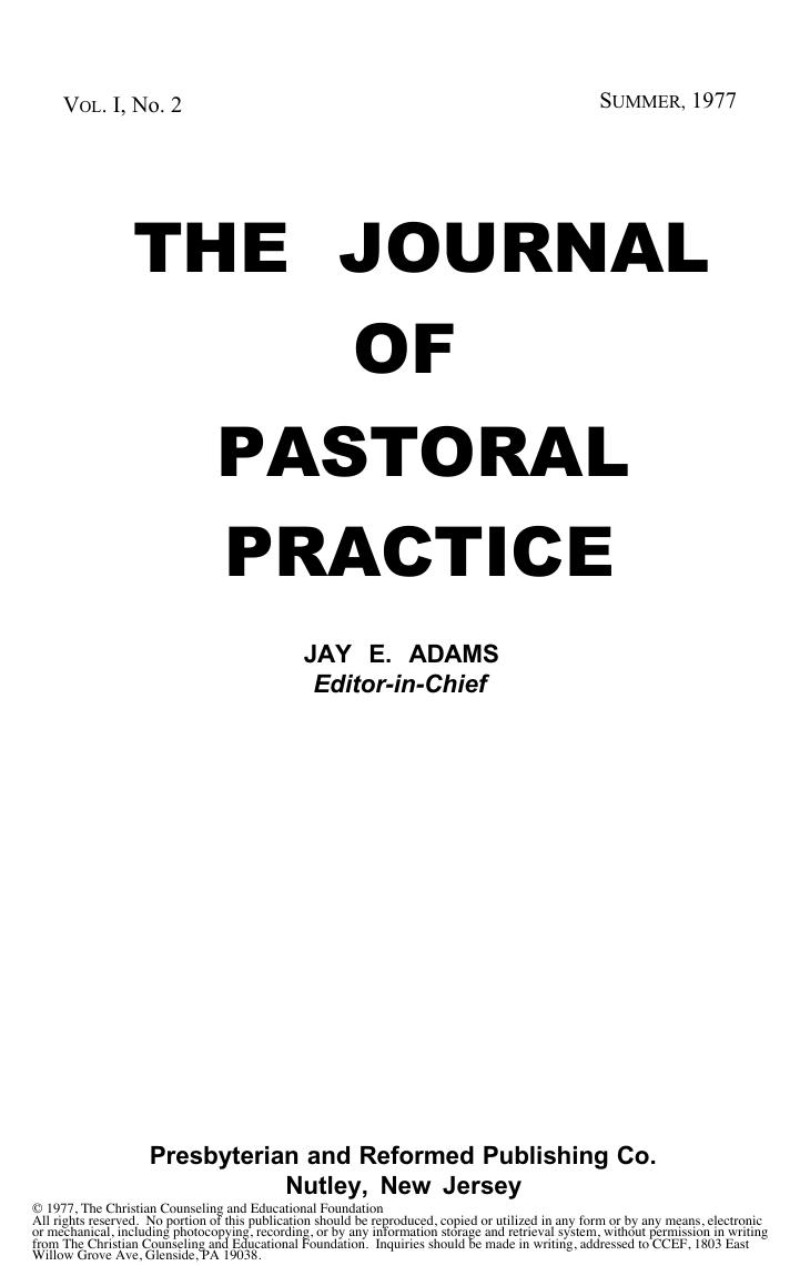 The Journal of Pastoral Practice, Summer 1977